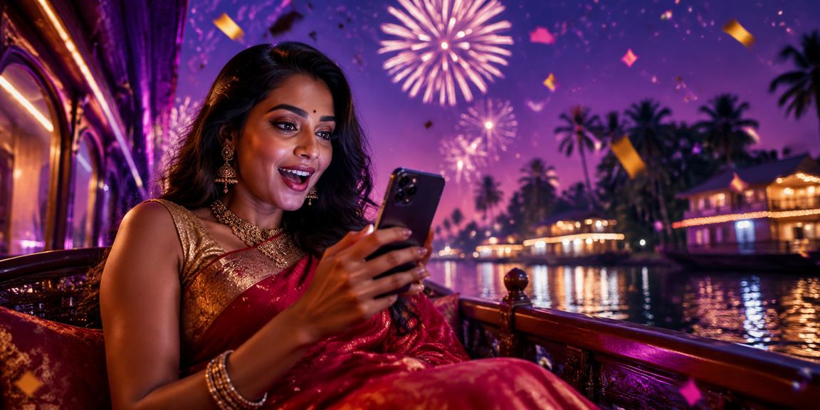 Kerala Bonus Kerala backwaters with casino VIP bonus scene in colorful saree
